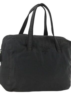 PRADA Hand Bag Nylon Black Silver Auth ARZ694